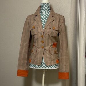 bebe Brown and Orange Plaid Blazer